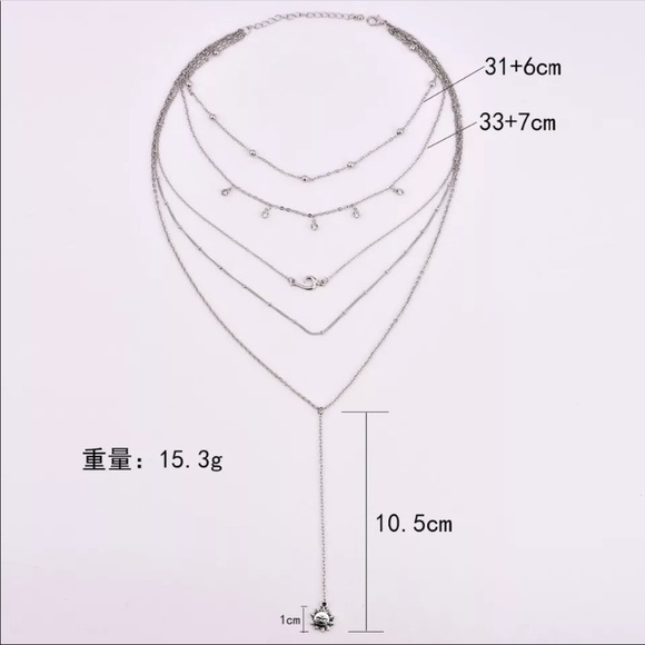 Silver Boho Sun Chain Necklace Layered Jewelry - Picture 5 of 6